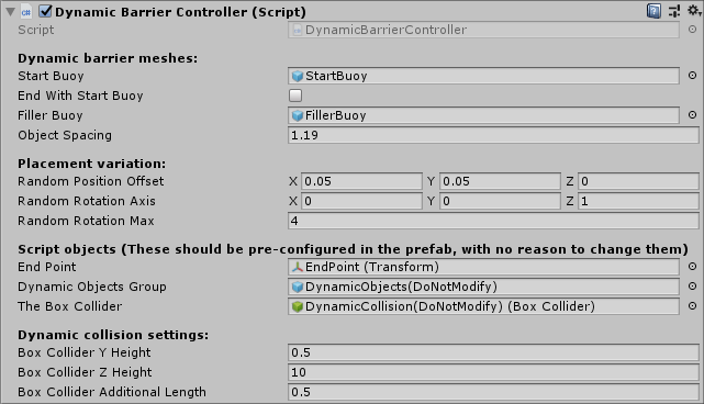 A screenshot of the inspector panel of the dynamic barrier tool